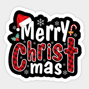 Merry Christ Mas  Red Plaid Cross Holiday Christmas Sticker